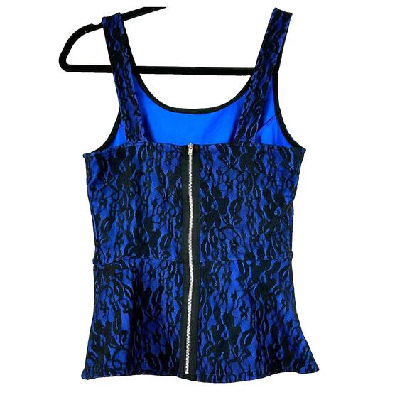 Express Peplum Top Womens XS Blue Sleeveless Lace Floral Print Tank Back Zip - Picture 4 of 8